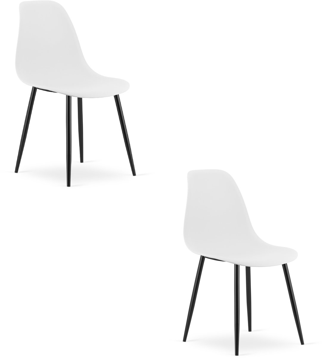 Set van 2 Stoelen WAT – Wit, Zwarte Metalen Poten, Kunststof Zitting – Modern en Ergonomisch – Geschikt voor Eetkamer, Woonkamer, Keuken, Thuiswerkplek, Kantine en Wachtruimte – Eenvoudige Montage