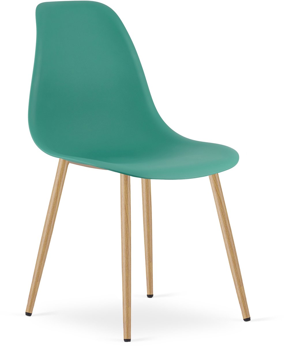 Stoel WAT – Groen, Houtlook Metalen Poten, Kunststof Zitting – Modern en Ergonomisch – Geschikt voor Eetkamer, Woonkamer, Keuken, Thuiswerkplek, Kantine en Wachtruimte – Eenvoudige Montage