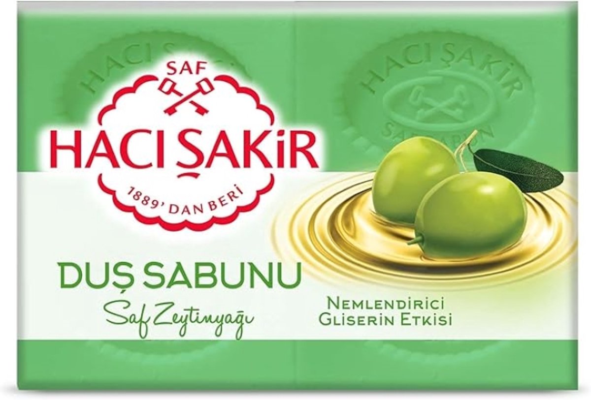 Hacı Şakir Olijfolie Glycerine Pure Olijfolie Douchezeep (4 Stukken) 500 gr - Hacı Şakir Zeytinyağı Gliserinli Saf Zeytinyağı Duş Sabunu (4 Adet) - Hacı Şakir Olive Oil Glycerin Pure Olive Oil Shower Soap (4 Pieces)