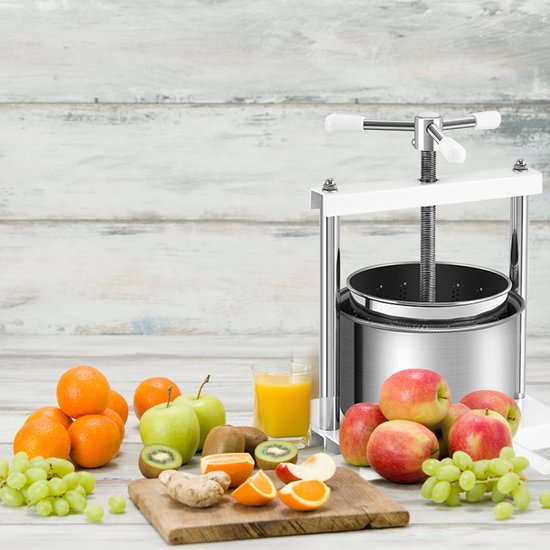 5L Handmatige Fruitpers - Appelsap, Druivensap & Groentesap - RVS Persmand, Eenvoudig Schoon te Maken, Zilver — afbeelding 3