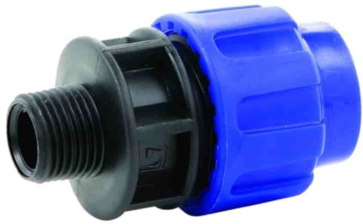 PE Koppeling 20mm, 3/4 inch Buitendraad, Drinkwater Geschikt