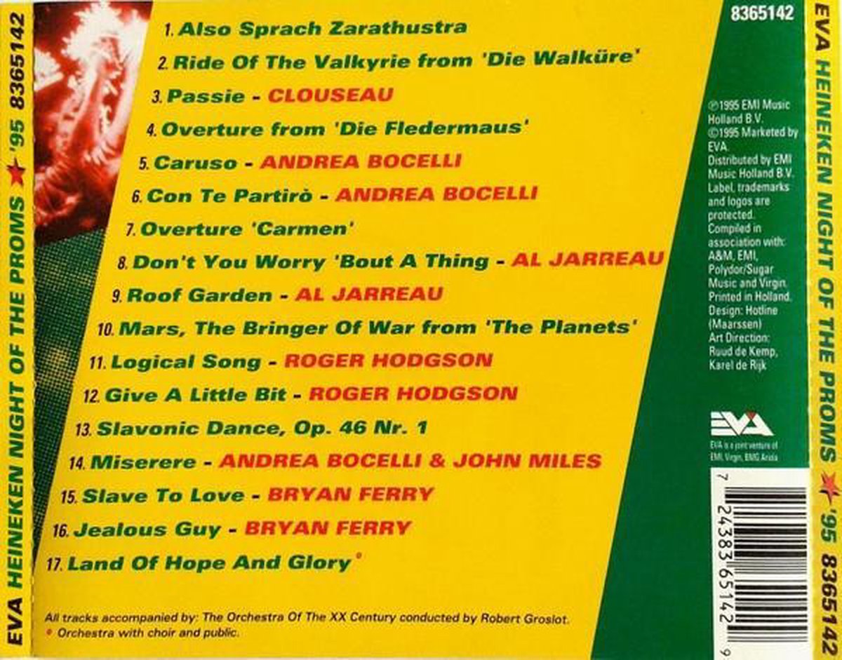 Heineken Night of the Proms 1995, Bryan Ferry, Al Jarreau, Roger Hodgson, Clouseau,... bol Heineken Night of the Proms 1995, Bryan Ferry, Al Jarreau, Roger Hodgson, Clouseau,... bol