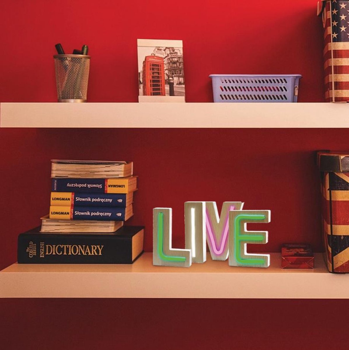 Piu Forty Wooden LED light  letter “T” with light Neon –  Pink color – AAA battery - 10,3×15,3 cm