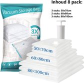 Vacuum opbergzakken - Vacuumzakken kleding - Vacuum opbergzakken dekbed - GRATIS VACUUMPOMP - 8 stuks COMBINTIE pakket - 50x70 - 60x80 - 100x80 - Extra Stevig