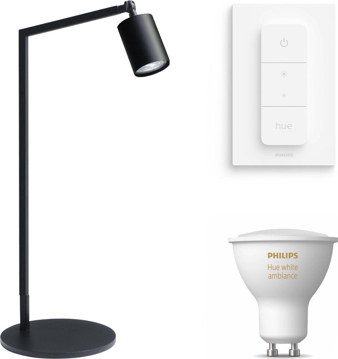 Masterlight Bounce tafellamp - LED - zwart - 1 lichtpunt - Incl. Philips Hue White Ambiance Gu10 & dimmer