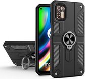 Voor Motorola Moto G9 Plus koolstofvezelpatroon pc + TPU-beschermhoes met ringhouder (zwart)