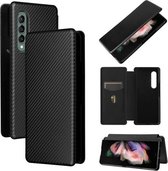 Voor Samsung Galaxy Z Fold3 5G Koolstofvezel Textuur Magnetische Horizontale Flip TPU + PC + PU Lederen Case met Kaartsleuf (Zwart)