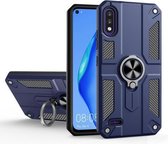 Voor LG K22 koolstofvezelpatroon pc + TPU-beschermhoes met ringhouder (blauw)