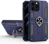 Koolstofvezelpatroon PC + TPU-beschermhoes met ringhouder voor iPhone 13 Pro (saffierblauw)