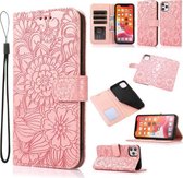 Skin Feel Reliëf Zonnebloem Horizontale Flip Leren Case met Houder & Kaartsleuven & Portemonnee & Lanyard Voor iPhone 11 Pro (rosé goud)