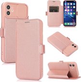 Duwvenster dubbele gesp PU + siliconen horizontale flip lederen tas met houder en kaartsleuf voor iPhone 11 Pro (rosé goud)