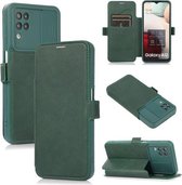 Duwvenster dubbele gesp PU + siliconen horizontale flip lederen tas met houder en kaartsleuf voor Samsung Galaxy A12 (groen)