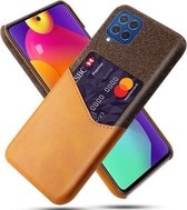 Voor Samsung Galaxy M62 Doek Textuur PC + PU lederen achterkant Schokbestendig hoesje met kaartsleuf (oranje)