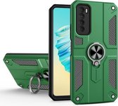 Voor Tecno Camon 17 Pro koolstofvezelpatroon pc + TPU-beschermhoes met ringhouder (groen)