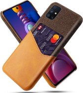 Voor Samsung Galaxy M51 Doek Textuur PC + PU lederen achterkant Schokbestendig hoesje met kaartsleuf (oranje)