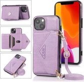 Multifunctionele cross-body kaarttas TPU + PU achterkant van de behuizing met houder en kaartsleuf en portemonnee voor iPhone 13 (paars)