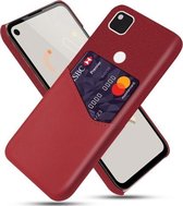 Voor Google Pixel 4a Doek Textuur PC + PU lederen achterkant Schokbestendige hoes met kaartsleuf (rood)