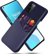 Voor OnePlus 8T Doek Textuur PC + PU lederen achterkant Schokbestendig hoesje met kaartsleuf (blauw)