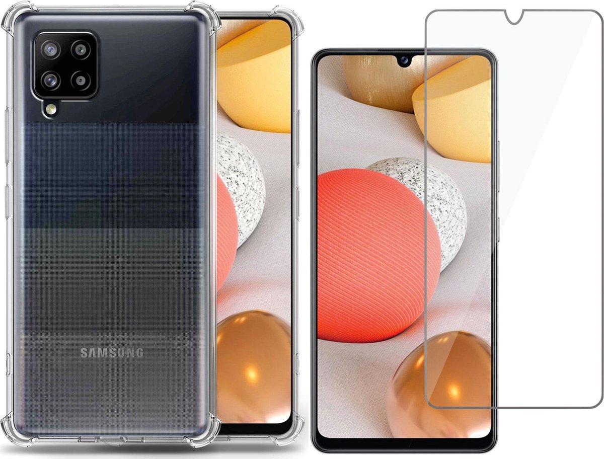 Hoesje geschikt voor Samsung Galaxy A42 - Screenprotector Glas - Transparant