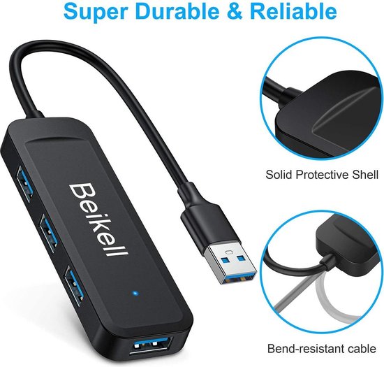 Hub USB 3.0 4 Ports USB Multiple Ultra Fin avec Voyants de Commutateurs  d'alimentation Individuels