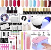 Royala AB Gellak Megapakket + Inclusief 2x UV LED Lamp - Met 13 Gellak Kleuren -  Cleanser - 400x Nail Wipes - 15 Penselen - 5x Dotting Pens - Topcoat - Basecoat -  Stripe Rite Nai