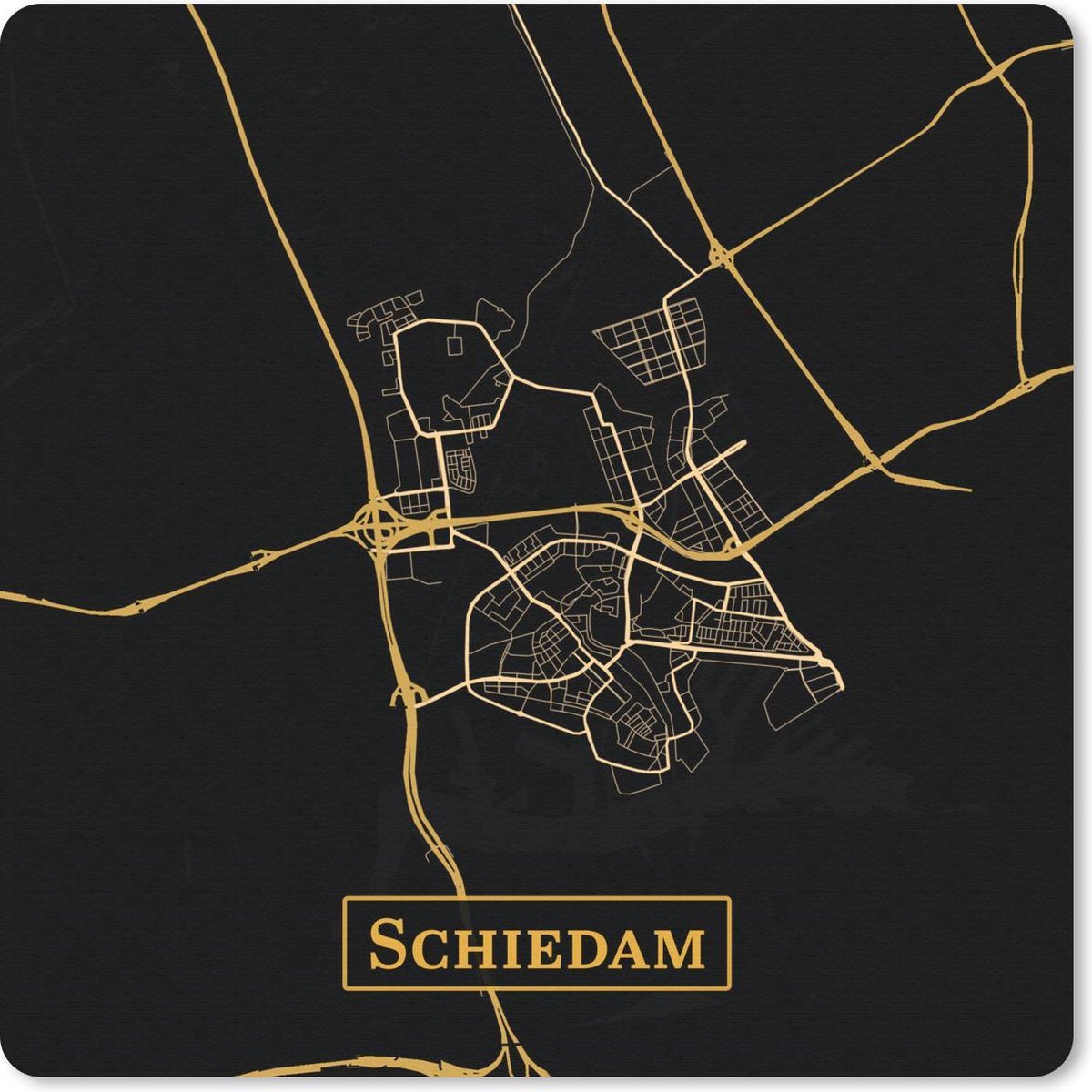 Muismat 30x30 cm - Mousepad Stadskaart - Schiedam - Goud - Zwart - Muismatten