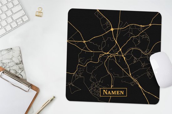 Muismat 30x30 cm - Mousepad Kaart - Namen - België - Goud - Zwart - Muismatten