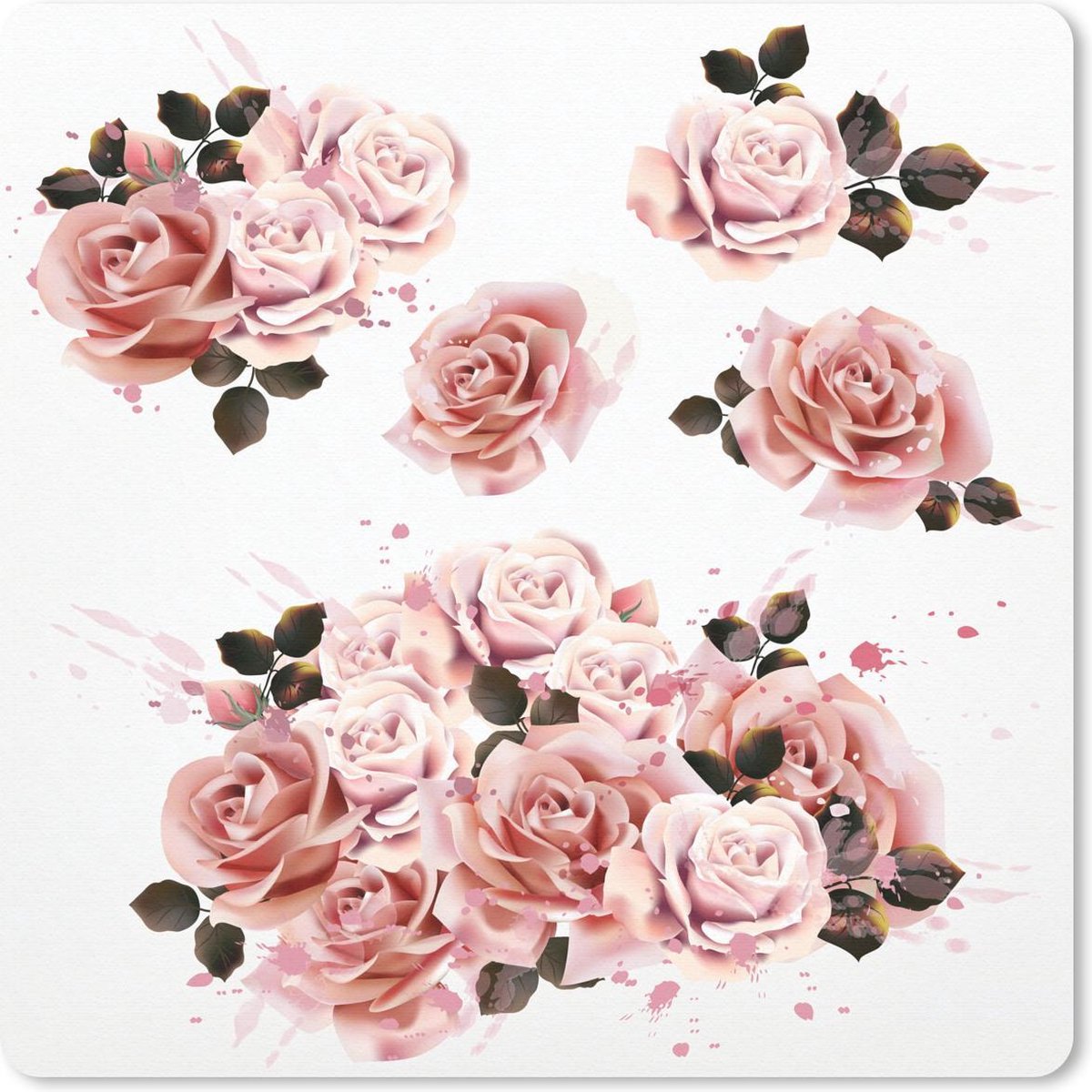 Muismat 30x30 cm - Mousepad Rozen - Roze - Verf - Muismatten