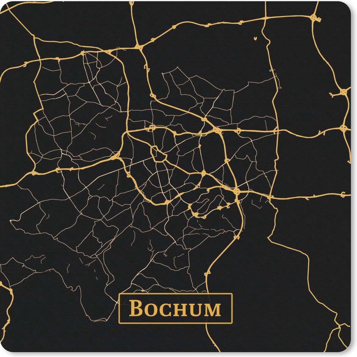 Muismat 30x30 cm - Mousepad Kaart - Bochum - Duitsland - Goud - Zwart - Muismatten
