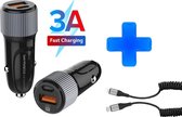 Dual USB-C en USB-A Autolader 36W + 1M USB-C Lightning Kabel voor Apple iPhone 12 / 12 Pro / 12 Mini / 12 Pro Max