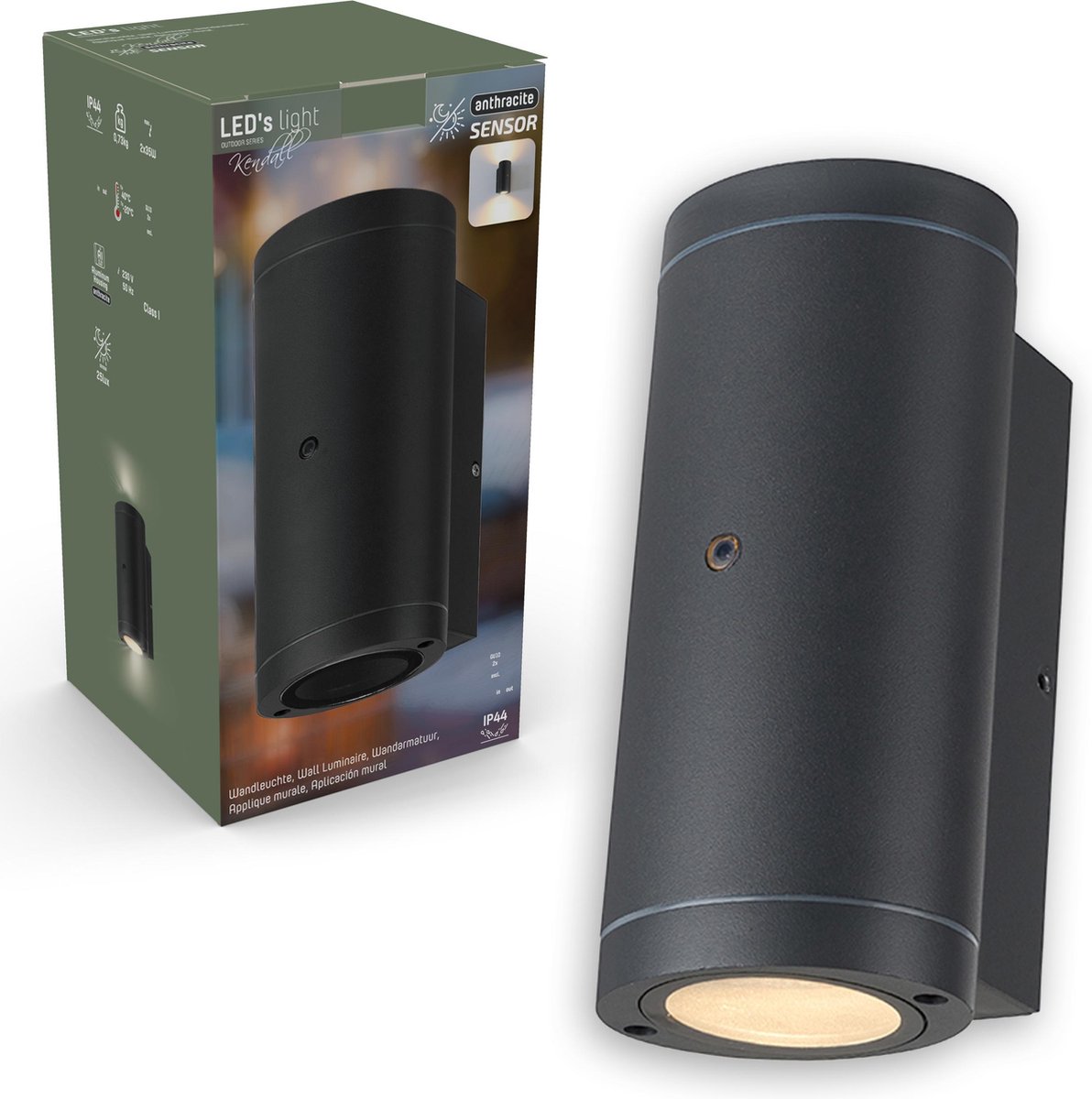 LED's Light LED Buitenlamp wandlamp dubbel met sensor - Kendall - IP44 - Antraciet