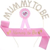 3-delige Babyshower set met Sjerp en diadeem Mummy to Be roze en rozet Daddy to be - babyshower - genderreveal - zwanger - sjerp