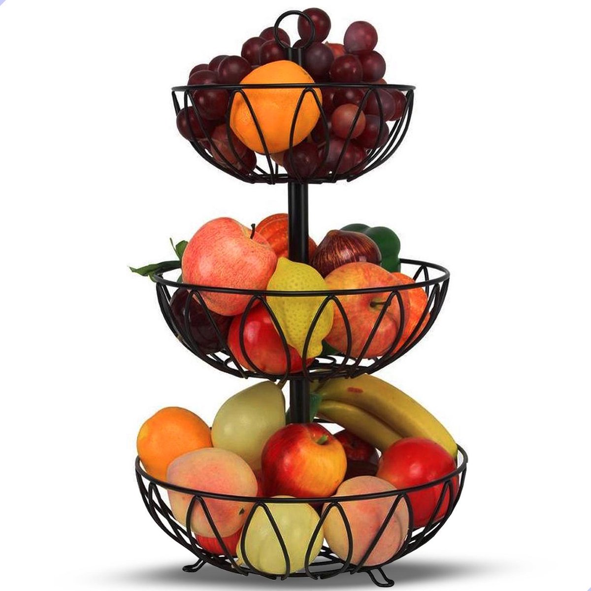 Fruit Monkey - Fruitschaal - Metaal - Zwart - 3 Lagen - Fruitmand