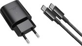 USB-C Adapter met USB-C Kabel 1M - 25W - Snellader voor Samsung - Zwart - Charger - Adapter - Oplader - Super Fast Charge