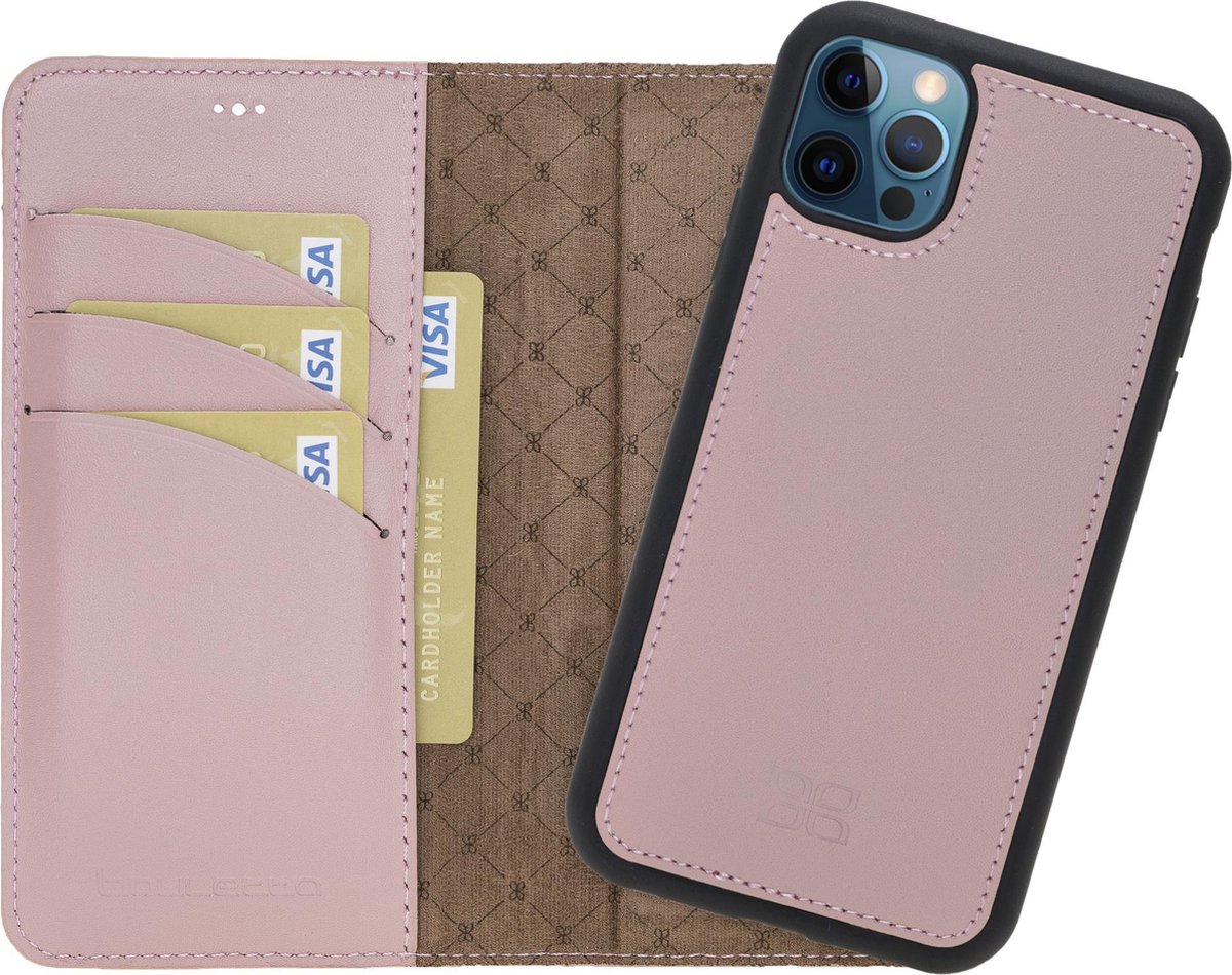Bouletta geschikt voor iPhone 13 Pro uitneembare leer BookCase hoesje - Nude Pink
