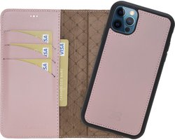Bouletta geschikt voor iPhone 13 Pro uitneembare leer BookCase hoesje - Nude Pink