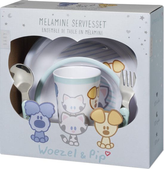 Woezel & Pip eetset kinderen 5-delig - bord, beker, schaaltje, vork en lepel - kraamcadeau - baby kinderservies - Bambolino Toys - Bambolino