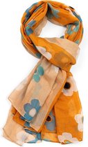 Lichte dames sjaal met geschilderde bloemen motief | Geel | Mode accessoire | Geschenk