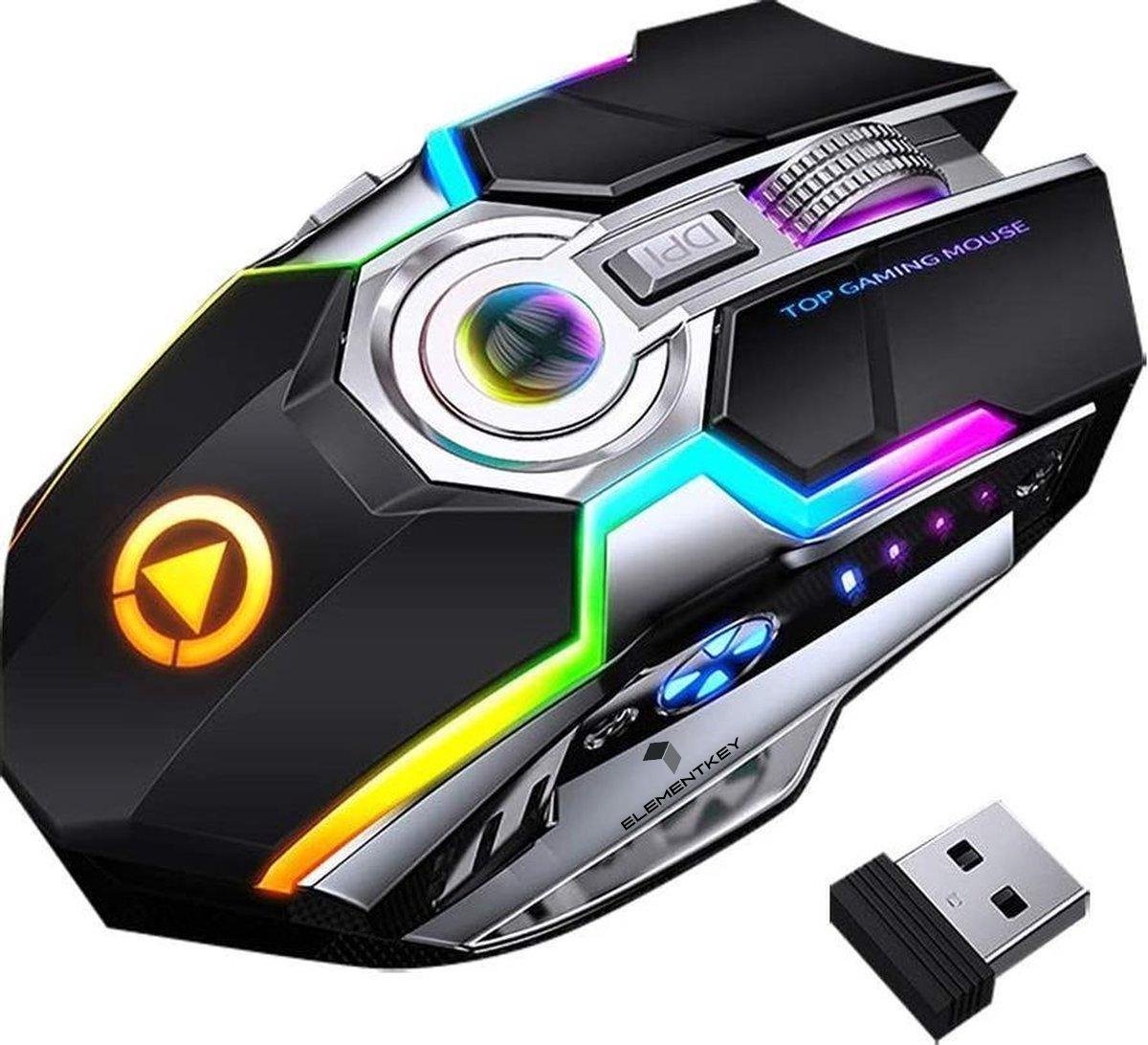 Souris Gamer Sans Fil 2.4Ghz Souris Optique USB 7 Boutons pour Jeux avec 5  DPI Réglables(800 1200 1600 2000 2400) (Noir)