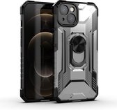 PC + TPU schokbestendige beschermhoes met metalen ringhouder voor iPhone 13 (zwart)