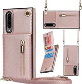 Voor Samsung Galaxy A90 5G Cross-body Rits Vierkante TPU + PU Achterkant Case met Houder & Kaartsleuven & Portemonnee & Riem (Rose Goud)