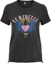 Only T-shirt Onllucy Life Reg S/s Rebel Top Box 15242252 Black/rebelle Dames Maat - XS