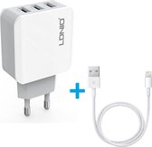 Ldnio A3303 3-poorts Quick Charge oplaadstekker met iPhone Kabel | 1 Meter | USB Power oplader met Lightning Kabel - USB iPhone Fast Charge | Snellader iPhone 12 / 11 Pro / Max Min