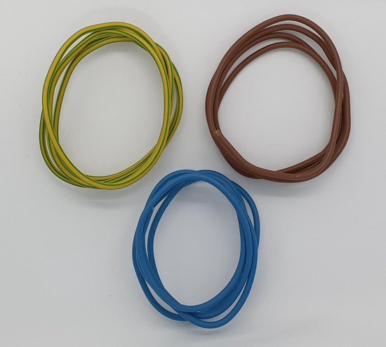 Complete set installatiedraad van 2,5 mm dikte - bruin (fase), blauw (nul)  en... | bol.com