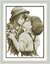 Voorbedrukt borduurpakket 26x32 cm - Cross stitch - RA123 - Kiss Goodbye - kinderen