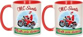 4x stuks kerstmis cadeau mokken - Mc Santa - Kerstman op motor / chopper - 300 ml - keramiek - mokken / bekers - motorliefhebber