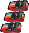 Pakket van 3x stuks kofferriemen/bagageriemen met cijferslot 200 cm - kofferspandband regenboog kleuren