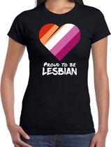 T-shirt proud to be lesbian - Pride vlag hartje - zwart - dames - LHBT - Gay pride shirt / kleding / outfit S