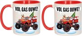 4x stuks kerstmis cadeau mokken - Monstertruck auto - vol gas ouwe - 300 ml - keramiek - mokken / bekers - Kerst servies