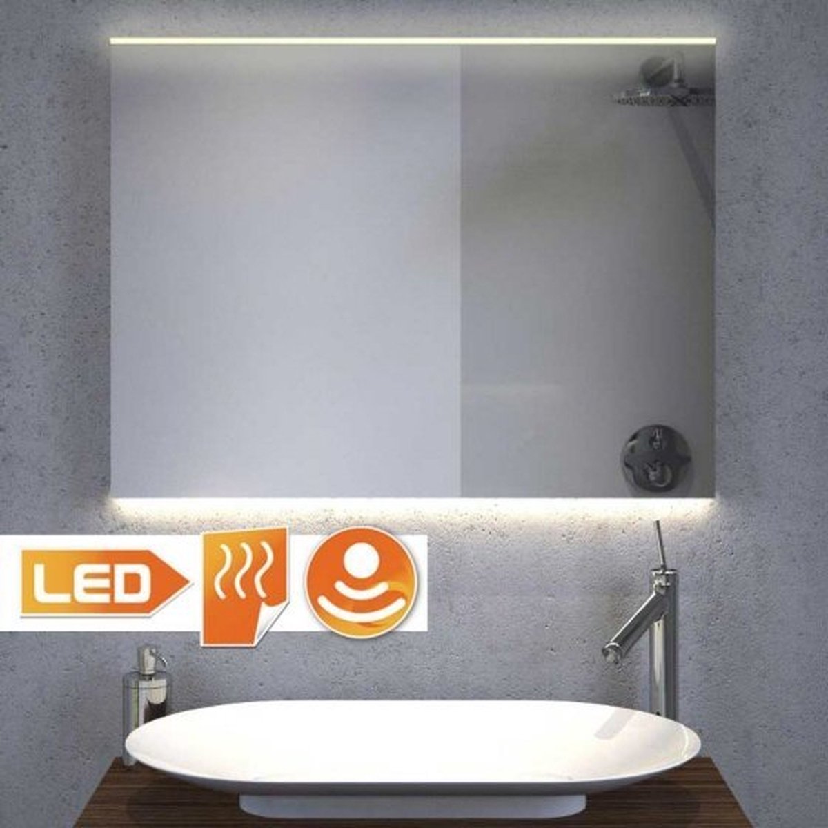 Badkamerspiegel met LED verlichting, verwarming, sensor en dimfunctie 80x70 cm